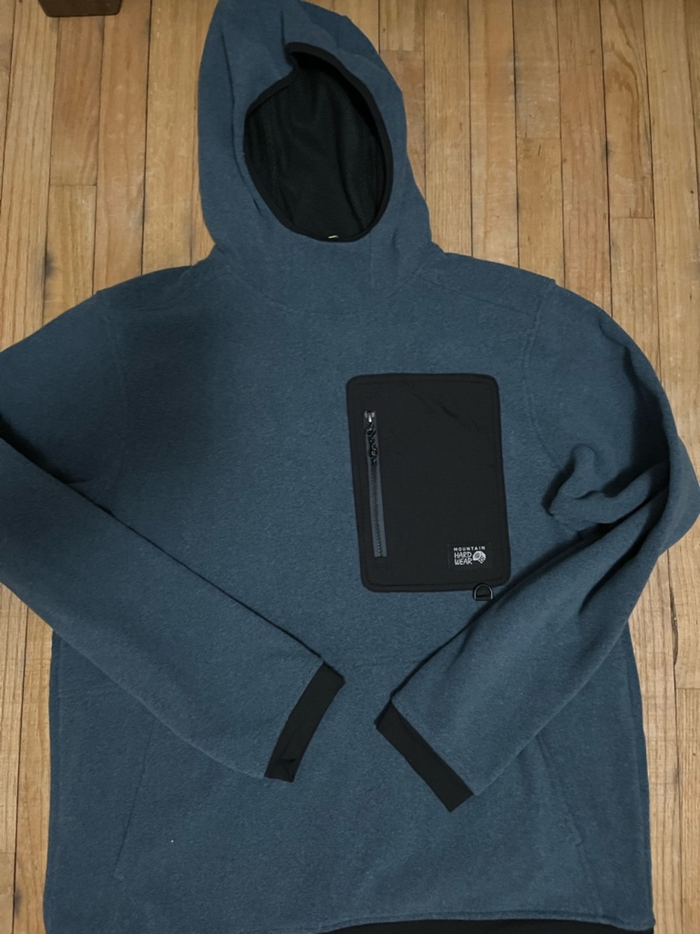 Mountain Hardwear Men's Crewneck Hooded Sweater - Slate Blue with Black Pocket